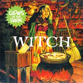 <b>Ye Olde Witch</b>™ logo from the “square box” (1972) version of the CBD Vapolixer. Painted by a henchman over original painting by James Bama.