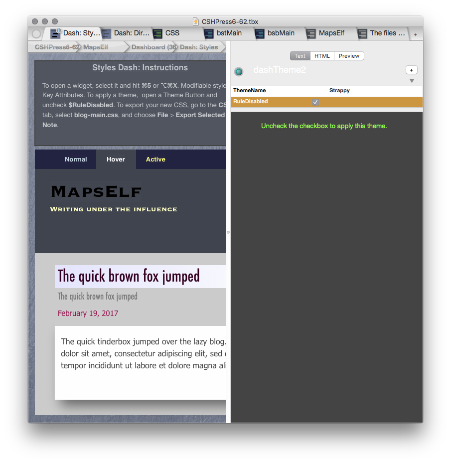 HOVER: Opening a note via the Text Pane, and then clicking the checkbox. The theme is applied instantly.